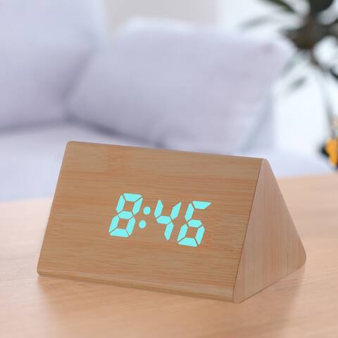 Triangle Wooden Digital Alarm Clock Voice Control Temperature Display