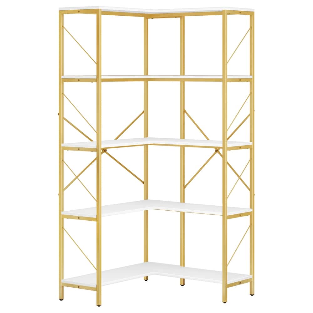 Moasis 65.9-Inch Corner Bookshelf 5-Tier Industrial Display Bookcase