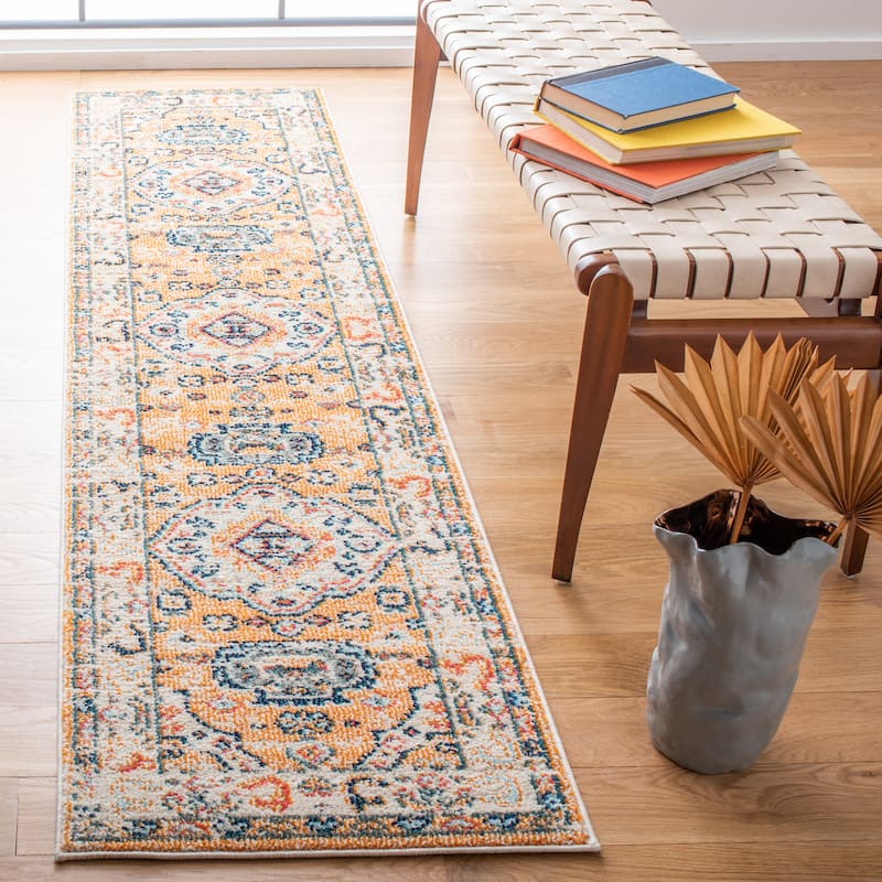 SAFAVIEH Madison Willodean Boho Oriental Distressed Rug - 2' x 8' Runner - Orange/Ivory