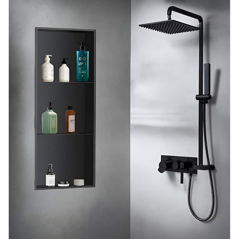 18 Gauge Stainless Steel Black/White Cream Layered Rectangular Recessed Shower Niche - 36"x12.6"