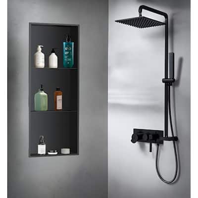 18 Gauge Stainless Steel Black/White Cream Layered Rectangular Recessed Shower Niche - 36"x12.6"