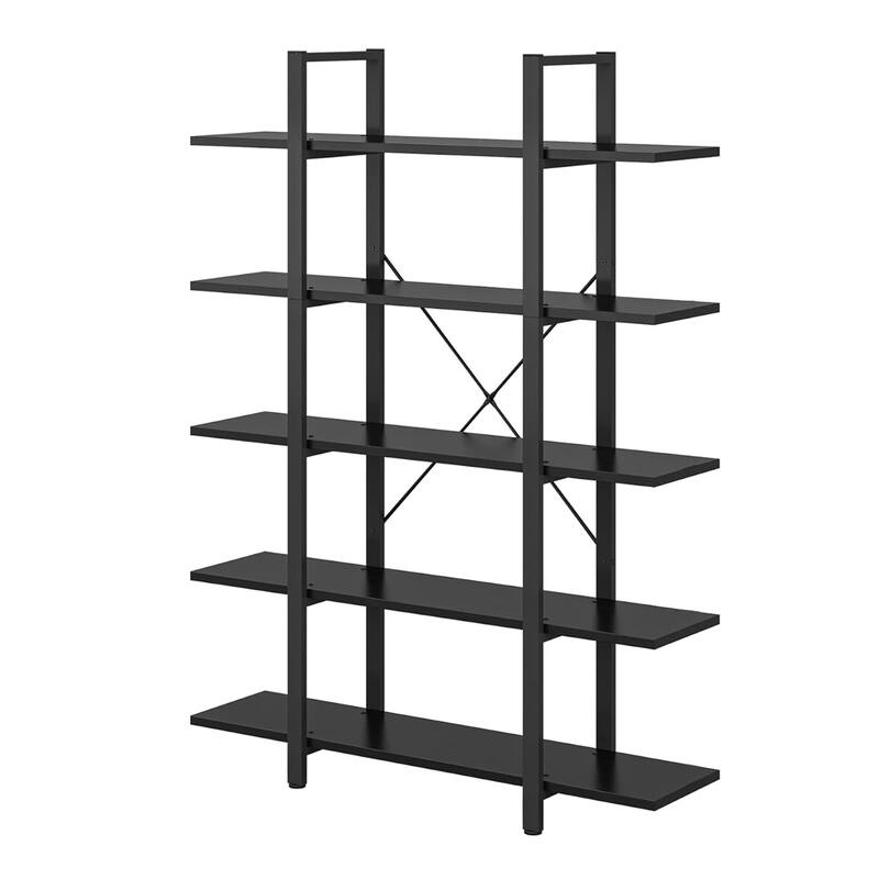 Etagere Bookshelf, 5 Tier Display Shelves, 70 Inch Black Metal Frame
