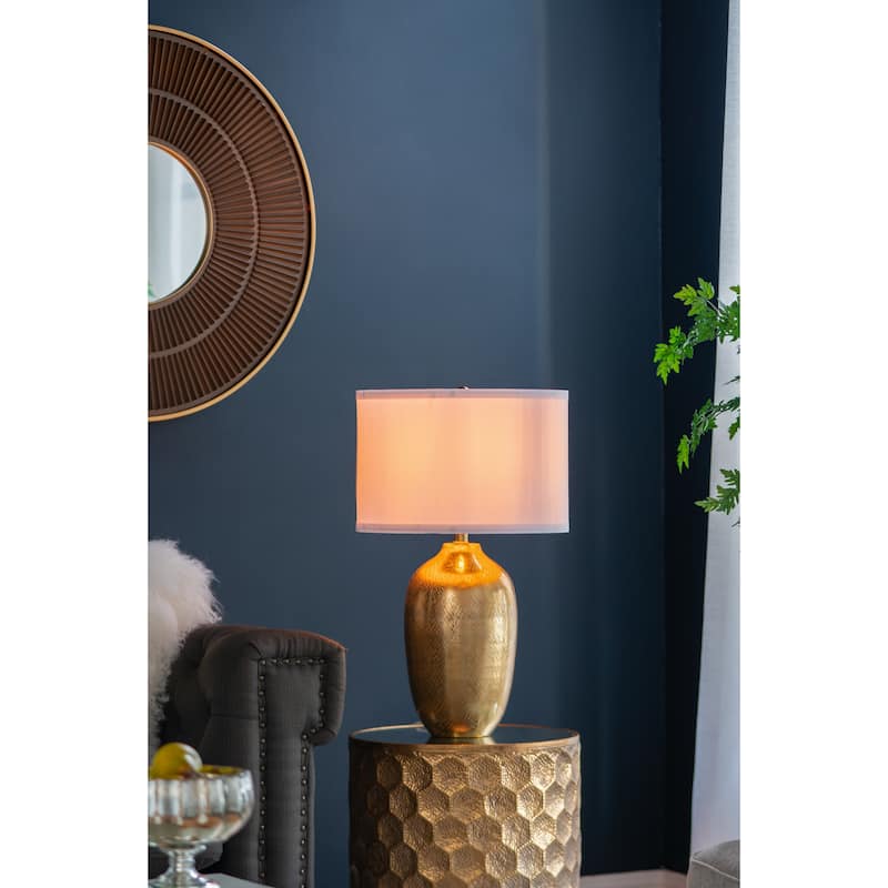 D15x25.7" Round Aluminum Sheet Gold Table Lamp with White Fabric Shade (Lamp Shade Assembly Required)