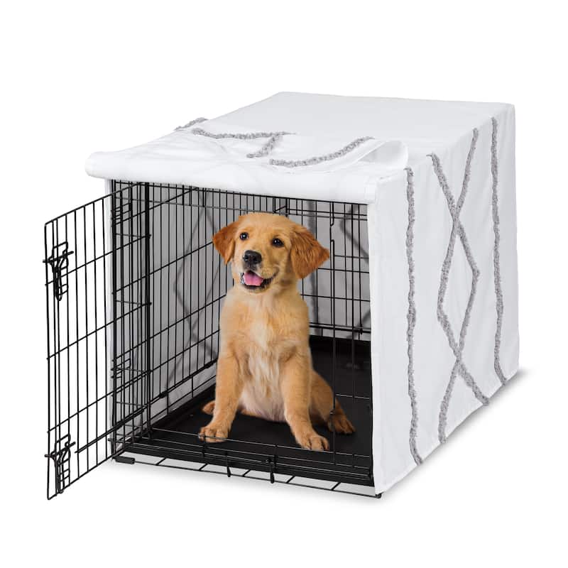 Sweet Jojo Designs White and Grey Bohemian Boho Chic Boy Girl Gender Neutral Unisex Dog Crate Kennel Cover 36in Farmhouse Modern