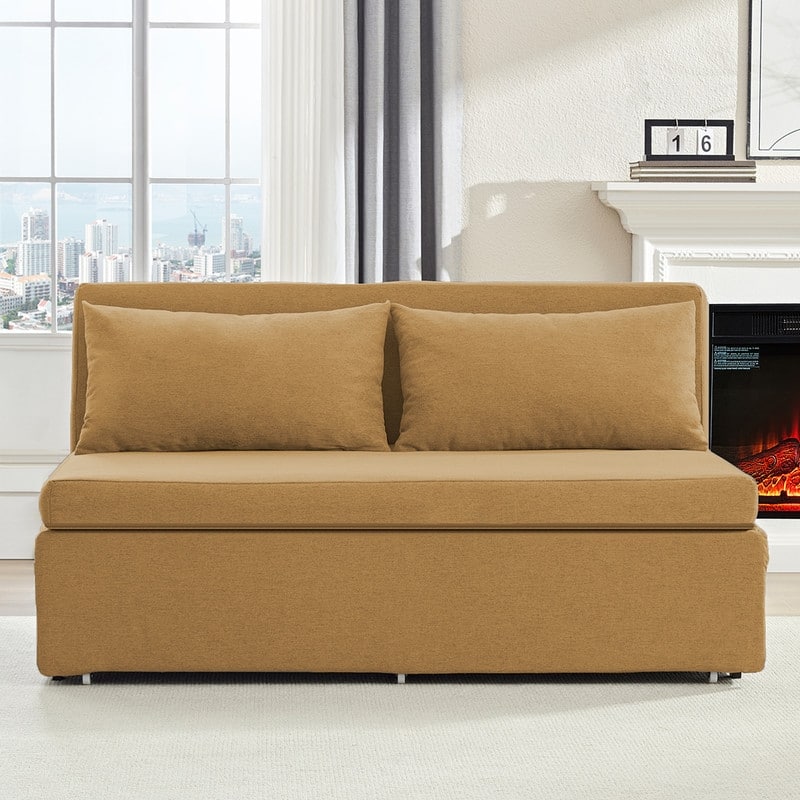 Mixoy Full/Queen Size Sofa Bed,2 in 1 Convertible Linen 1-Seater/Loveseat Sleeper Sofa Couch with Cushions