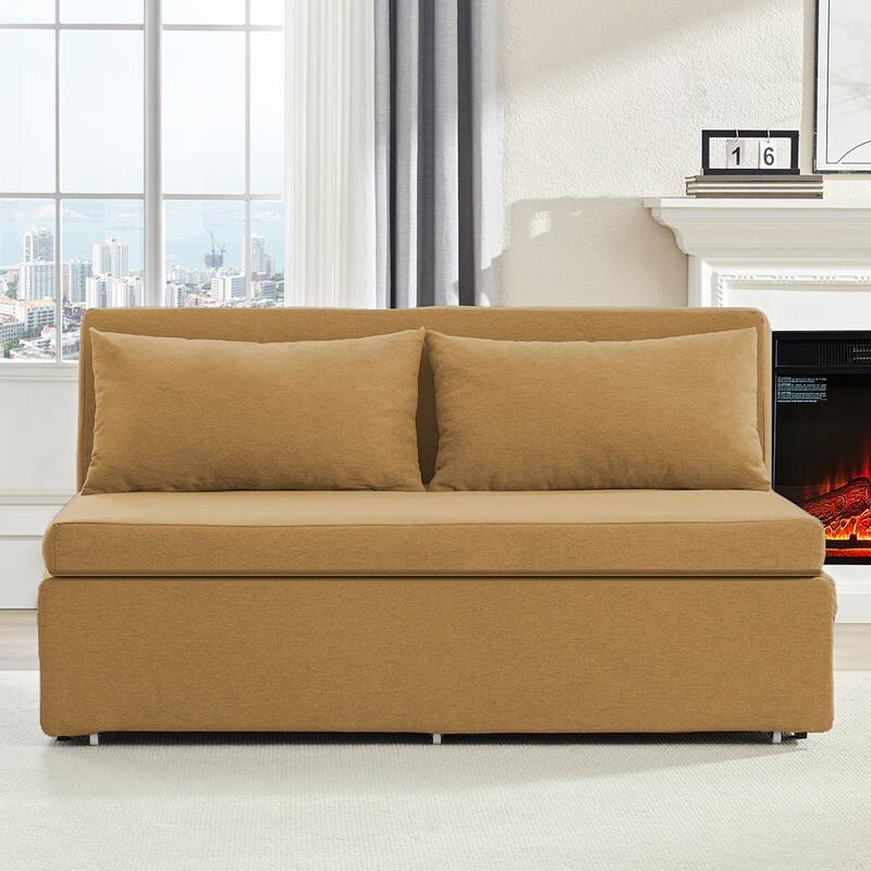 Mixoy Full Size Queen Size Sofa Bed,2 in 1 Convertible Linen 1-Seater/Loveseat Sleeper Sofa Couch with Cushions
