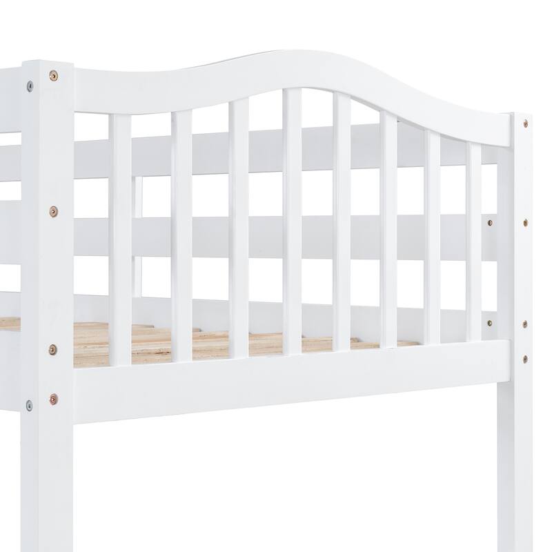 Roomfitters Twin Size Wooden Loft Bed with Desk, Cabinet, Shelves and Storage Drawers, White