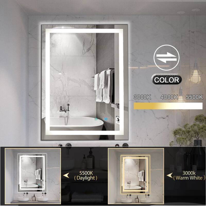 Frameless LED Bathroom Mirror with High Luminosity and Anti-Fog Technology, Wall-Mounted Rectangle Vanity Mirror
