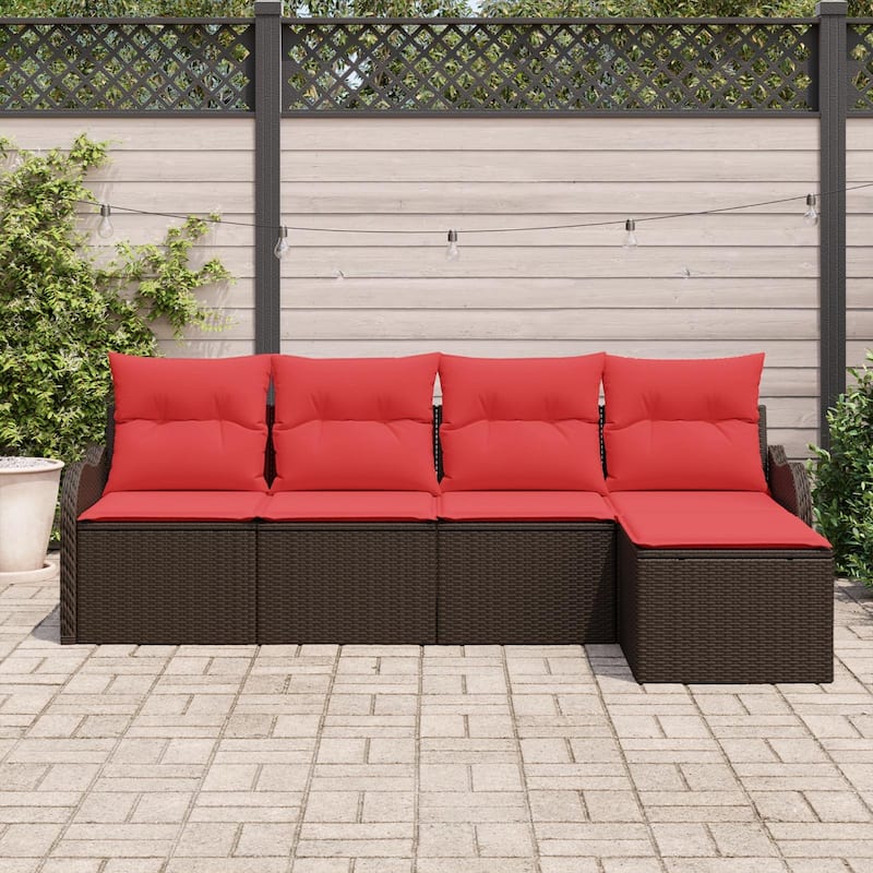 vidaXL 5/6 Garden Sofa Set with Cushions Black/Brown/Grey Poly Rattan - 90.9 x 24.4 x 27.2