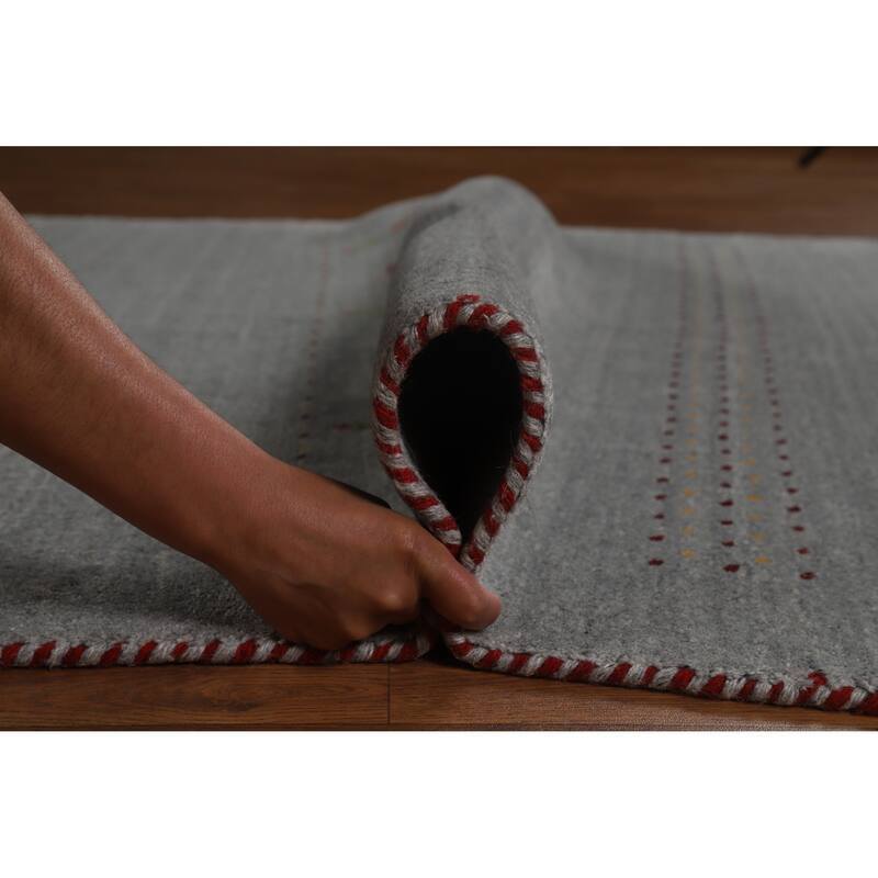 Hand Knotted Oriental 100% Wool Carpet Tribal Animal Pictorial Greys & Charcoal Gabbeh Area Rug - 7' 10'' X 5' 0''