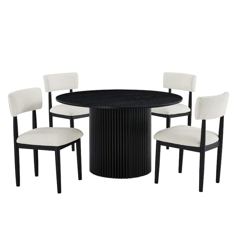 Roundhill Furniture Henriet 5-Piece Round Dining Set, Black