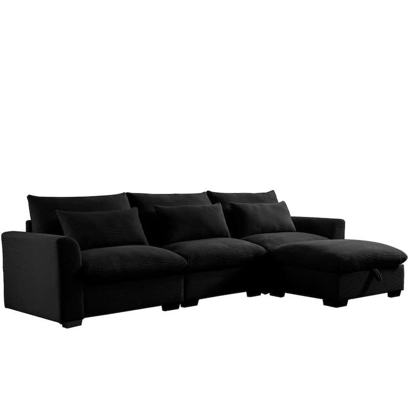 GDFStudio- Ravenscroft Corduroy Modular Sofa With Storage Ottoman