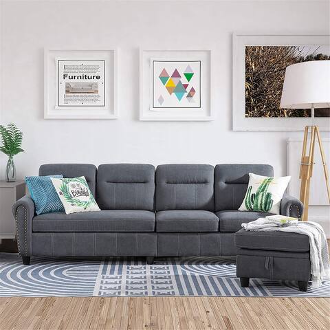 Convertible Sectional Sofa Couch with Reversible Chaise, L-Shaped Couch 4-seat Sofas with Modern Chenille Fabric - Grey