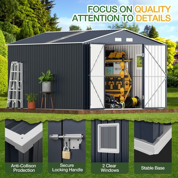 Lava Star 10' x 12' Outdoor Steel Storage Shed with Lockable Doors
