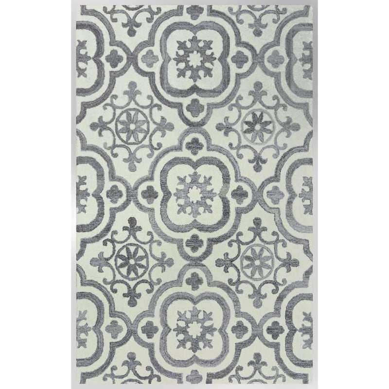 Alora Decor Neo Ivory and Grey Scrollwork Hand-tufted Wool Blend Rug