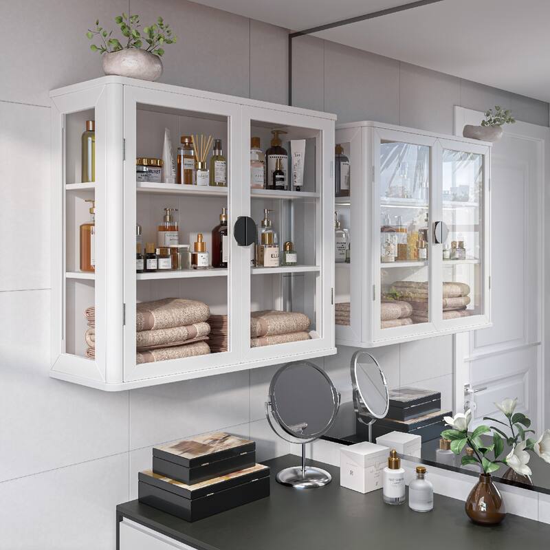 Modern Wall-Mounted Storage Cabinet with Tempered Glass Doors