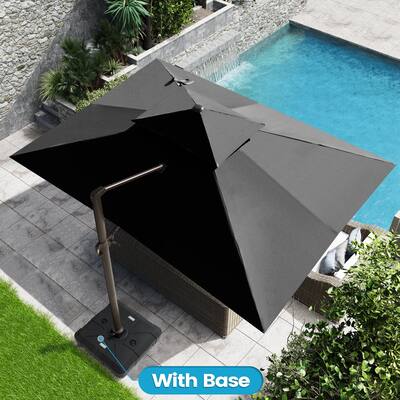 10X12.5 FT Outdoor Patio Dual Top Offset Umbrella 360 degrees Rotation with Weighted Base