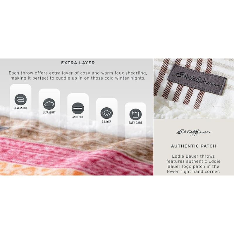 Eddie Bauer Ultra Soft Plush Fleece Reversible Oversized Throw Blankets