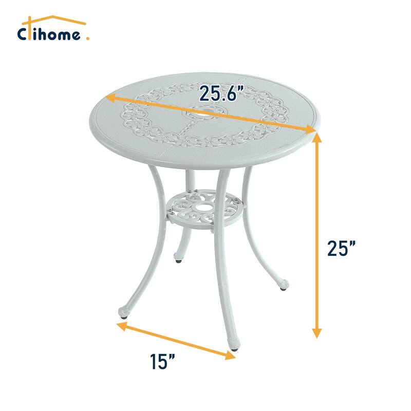 Clihome 3-Piece Cast Aluminum Bistro Table Set with Umbrella Hole