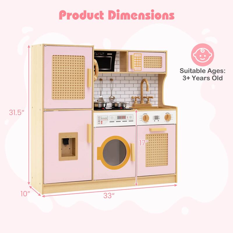 Costway Wooden Kids Kitchen Playset Pretend Play Kitchen with Real - See Details