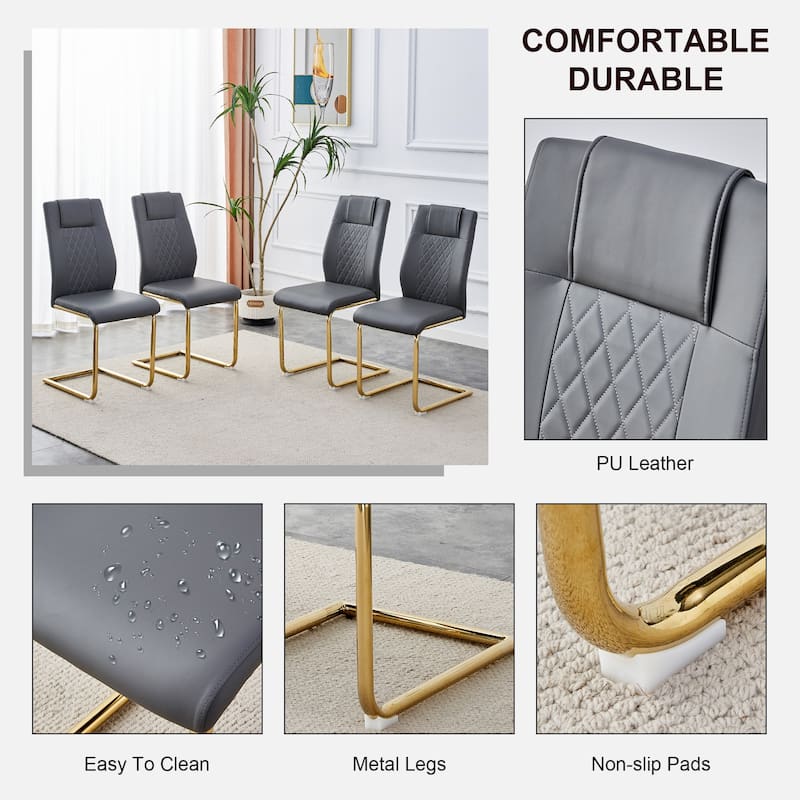 4-piece set of artificial leather restaurant chairs with gold legs and soft cushions