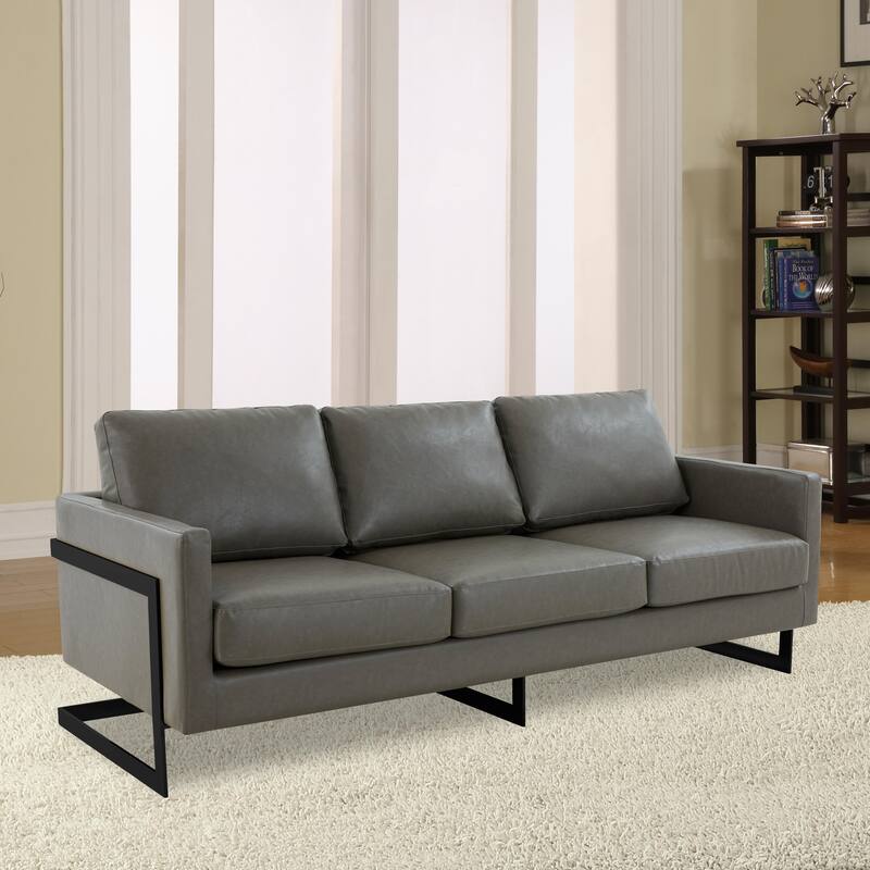 Lincoln Modern Minimalist Leather 3-Seater Sofa Couch w Removable Cushions in Stainless Steel Base for Living Room Bedroom