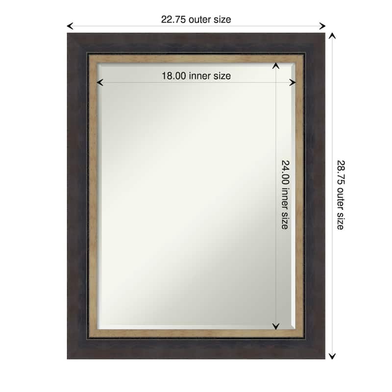 Hammered Charcoal Tan Half-Inch-Bevel Wood Framed Wall Mirror - Hammered Charcoal Tan - Glass Size 18x24 - Hammered Charcoal Tan
