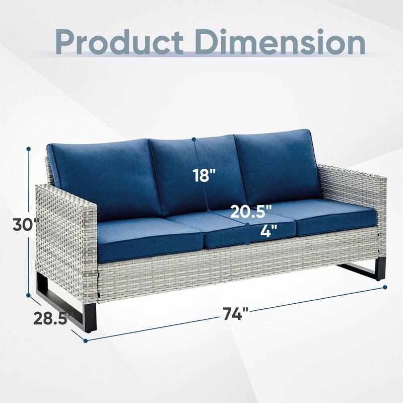 3-Seat Outdoor Patio Couch Patio Wicker Sofa