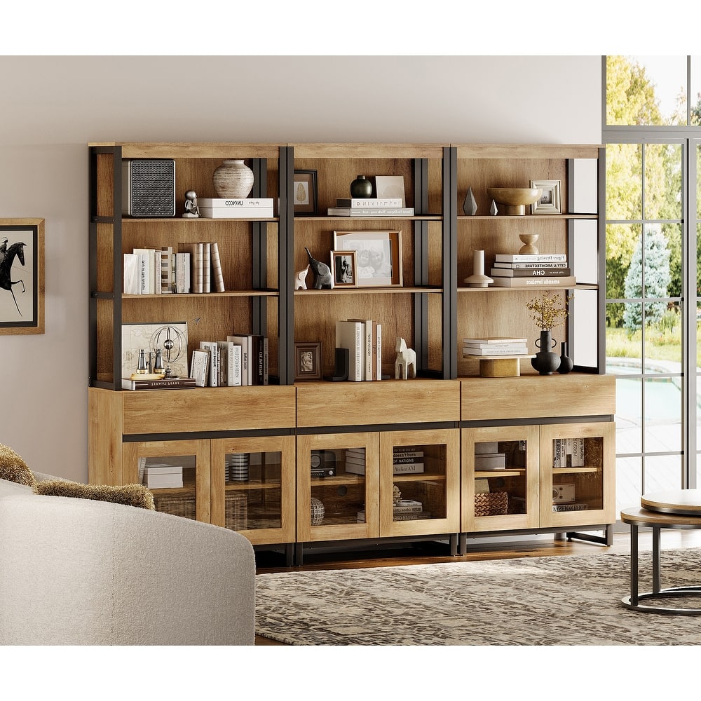 3 PCS Modern 72" Tall Bookcase with 3 Drawers and Open Book Shelfs for Home Office, Living room.