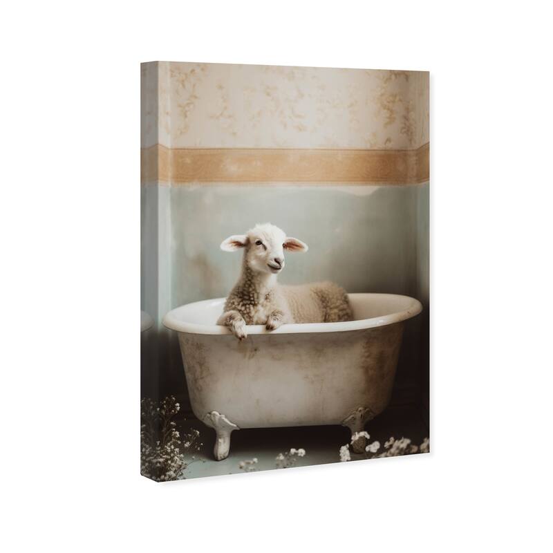 Wynwood Studio Canvas Animals Lamb in a Bath White and Farmhouse Wall Art Canvas Print - White, Gold