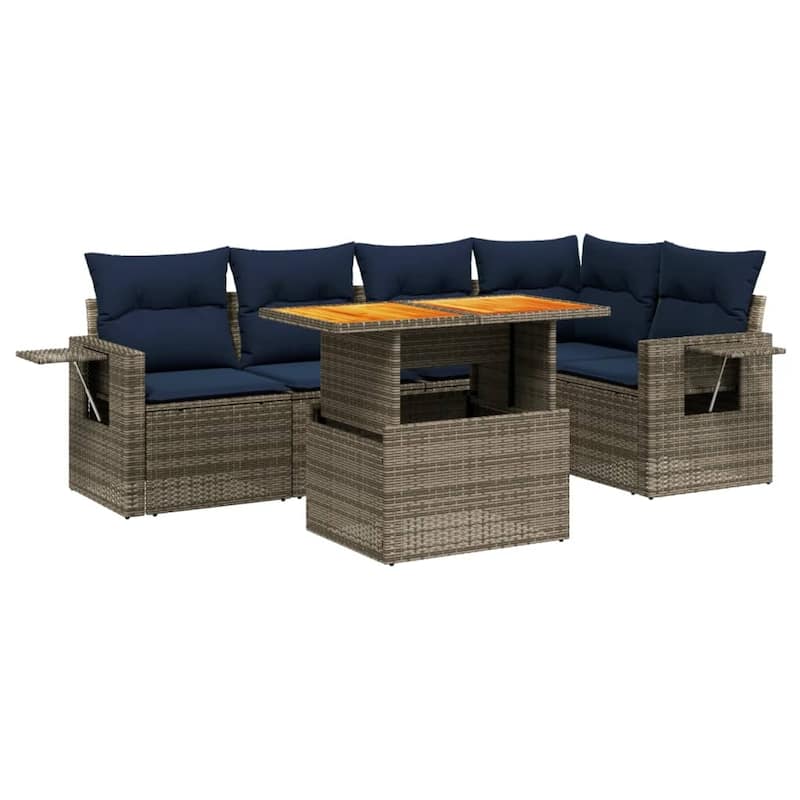vidaXL Patio Sofa Set with Cushions Outdoor Furniture 6 Piece Poly Rattan - 24.4 x 24.4 x 27.2