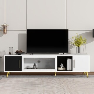 Fluted Glass Door TV Stand with Golden Metal Legs - Bed Bath &amp; Beyond ...