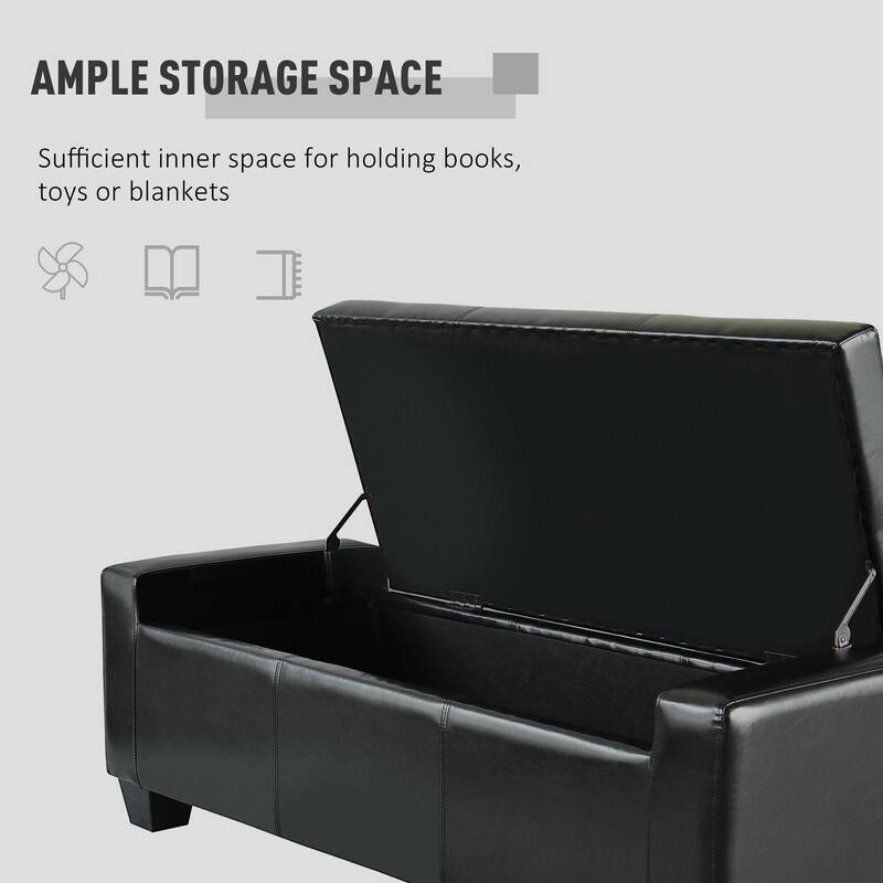 Faux Leather Storage Ottoman Bench with Soft Foam Seat and Hidden Storage for Living Room - 50.5" L x 19.75" W x 17.75" H