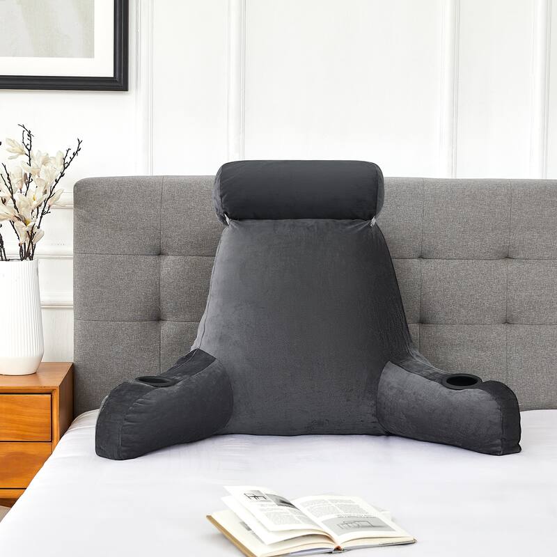 Sweet Home Collection Large Oversized Reading and Bed Rest Pillow with Cup Holders