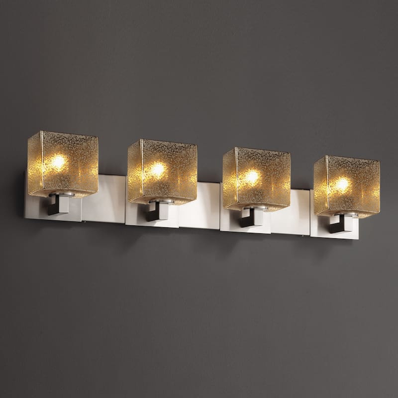 Justice Design Fusion Modular 4-light Brushed Nickel Bath Bar, Mercury Rectangle Shade