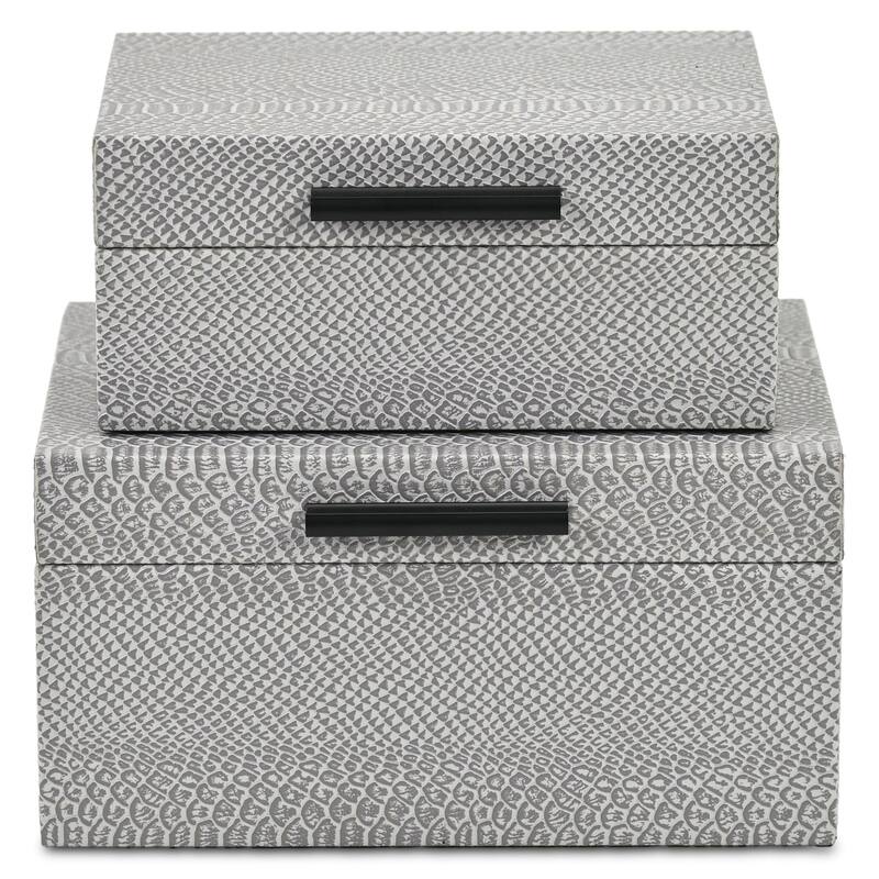 Anouk Set of 2 Rectangular Decorative Storage Boxes - Gray Faux Snakeskin - N/A