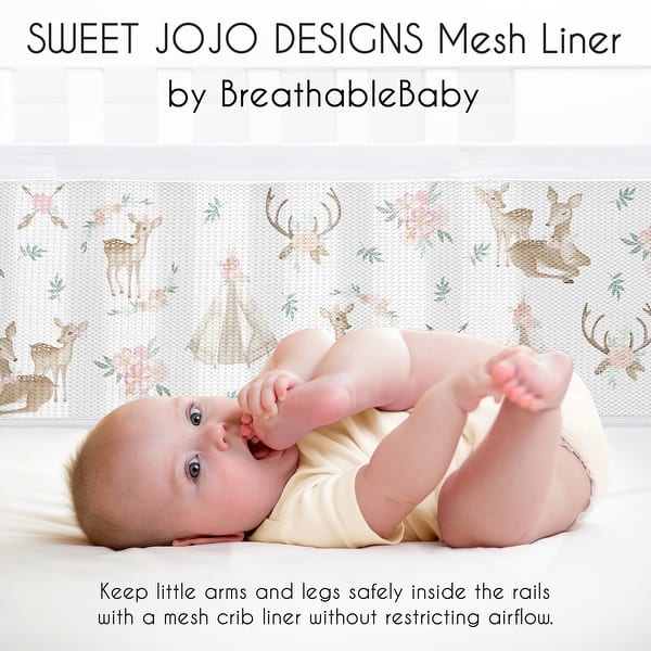 Pink And White Crib Bumper BreathableBaby Boho Rainbow Mesh Crib
