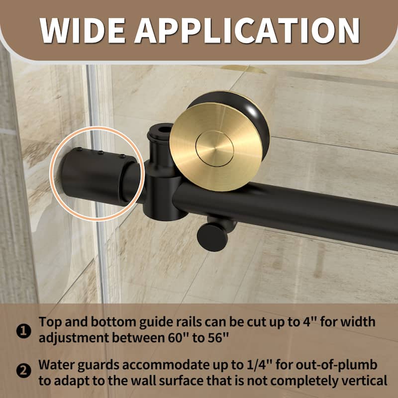 56-60" x 74" Glass Frameless Single Sliding Shower Tub Door in Black - 60*74