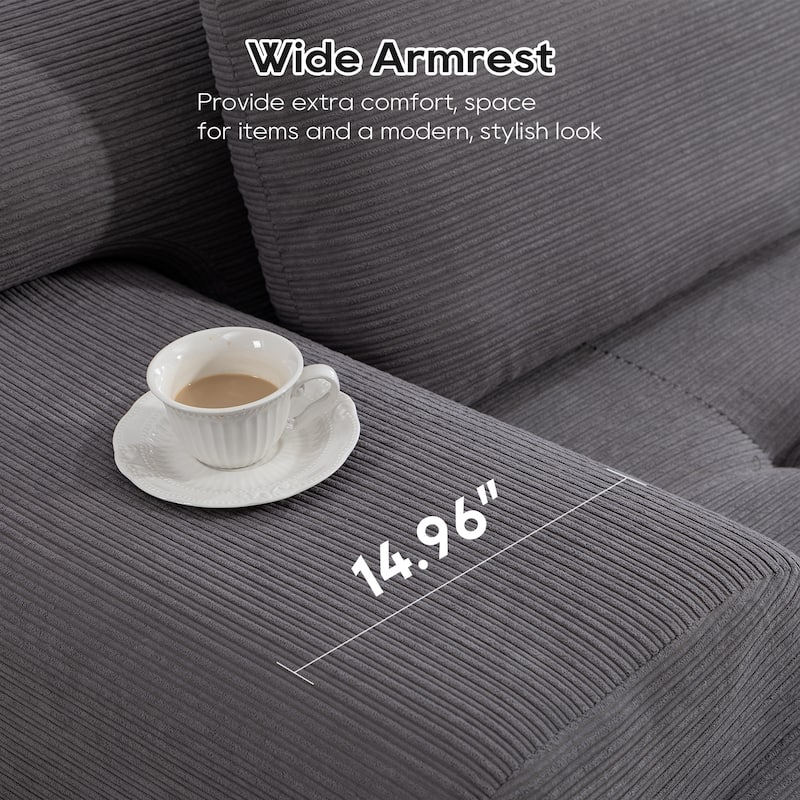Corduroy Modular Sleeper Sofa Bed with Ottoman, L-shaped Sectional Couches for Living Room with Memory Foam and Steel Frame
