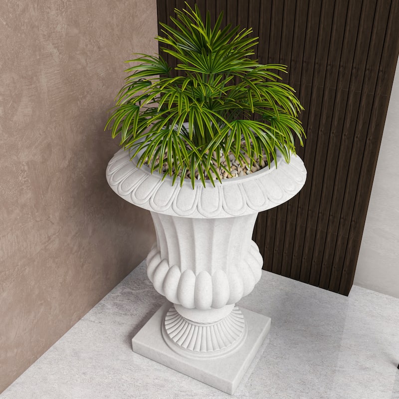 Lotus Elegant Urn Planter Pot in Fiberstone and MgO Clay with Drainage Holes for Indoor Outdoor Home Office Yard Patio Decor