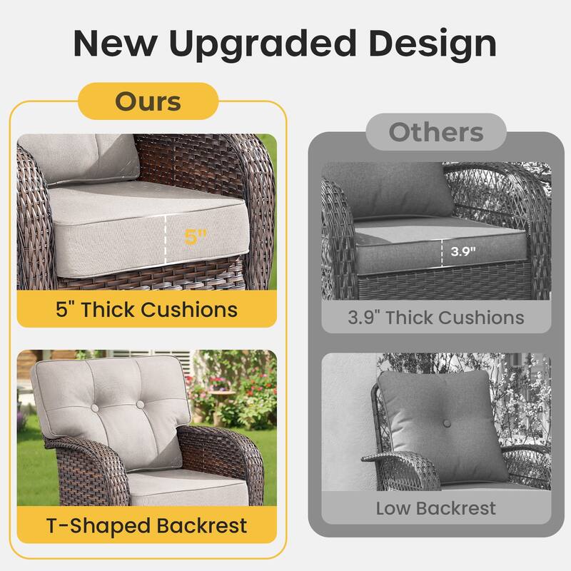 Gymojoy Wide T-Shaped High Back Swivel Glider Chairs Set with Side Table and 5-inch Cusion for Patio & Balcony