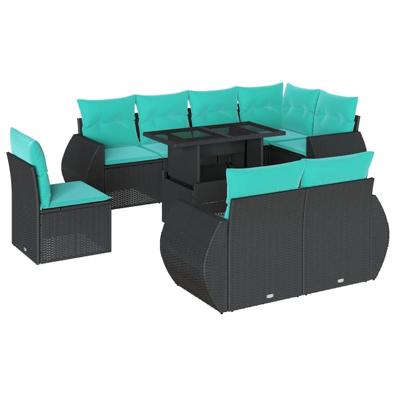 vidaXL Patio Sofa Set with Cushions and Table Outdoor 9 Piece Poly Rattan