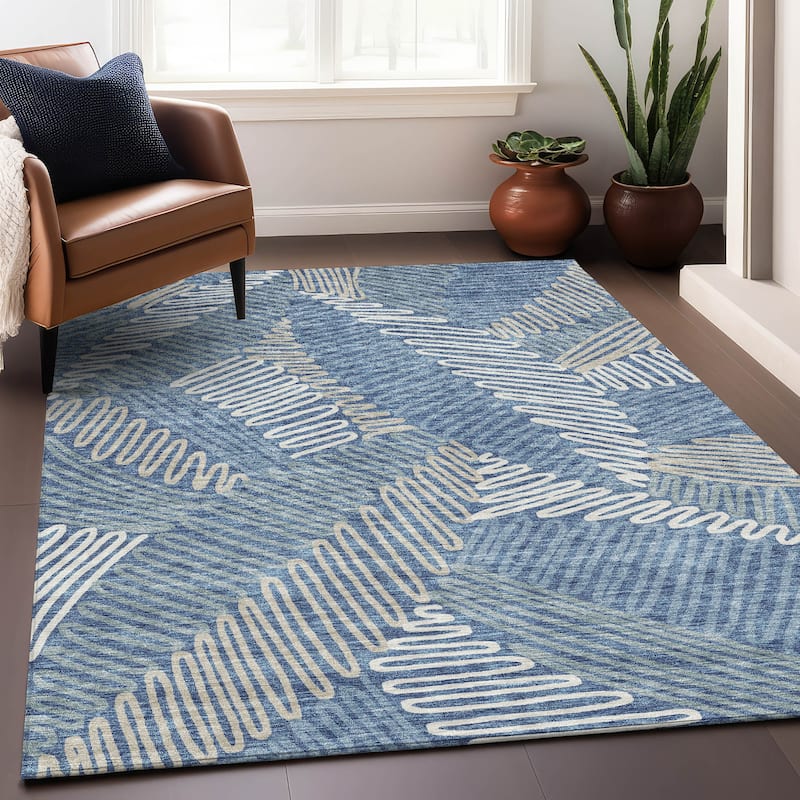 Premium Washable Super Soft Contemporary Leaf Mayfield Rug - Blue - 8' x 10'