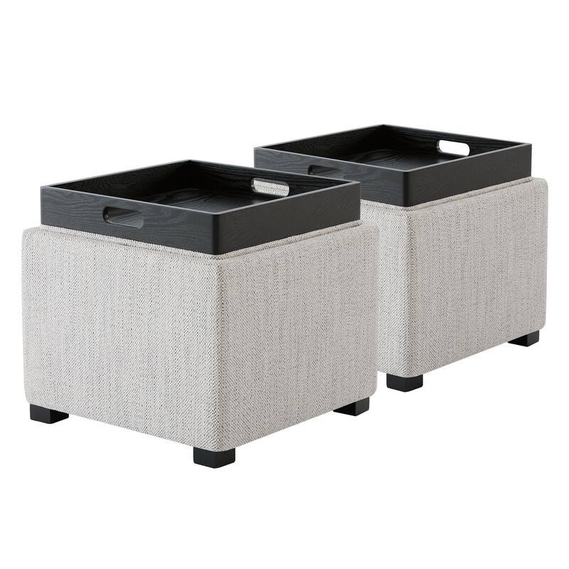 Spruce & Spring Ethan Storage Stool Ottoman - Set of 2 - Ivory-Fabric