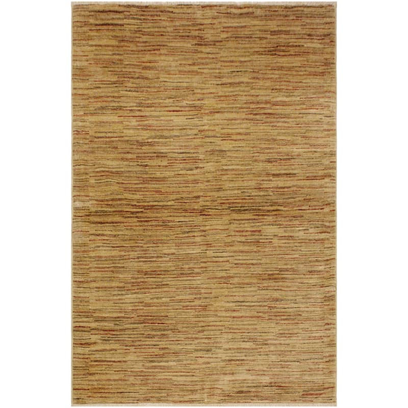 Boho Earthline Gabbeh Hand Knotted Wool Area Rug - 4'3'' x 5'9'' - Beige/Rust/Brown/Green