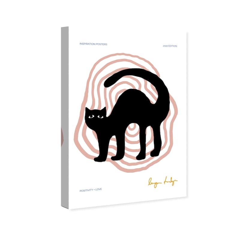 Wynwood Studio Canvas Animals Cat Purr Vibes Black and Light Pink Modern & Contemporary Wall Art Canvas Print