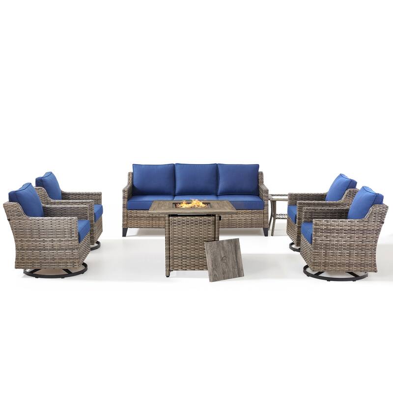 Pocassy 7-Piece Fire Pit Table w/ Sofa Swivel Chair