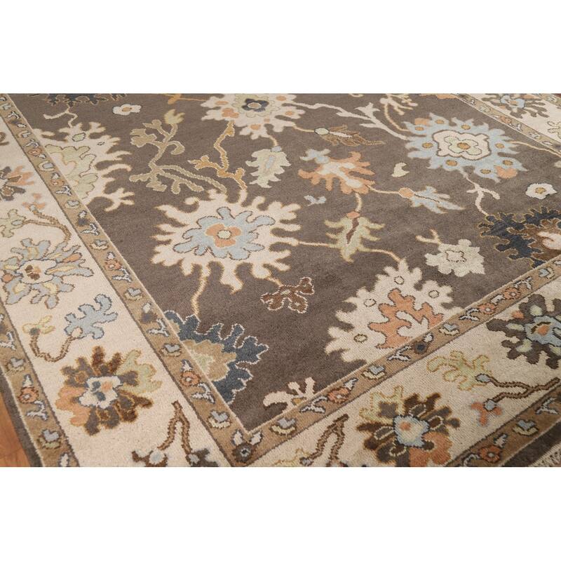 Brown Oushak Oriental Area Rug Handmade Wool Carpet - 8'9"x 11'9"