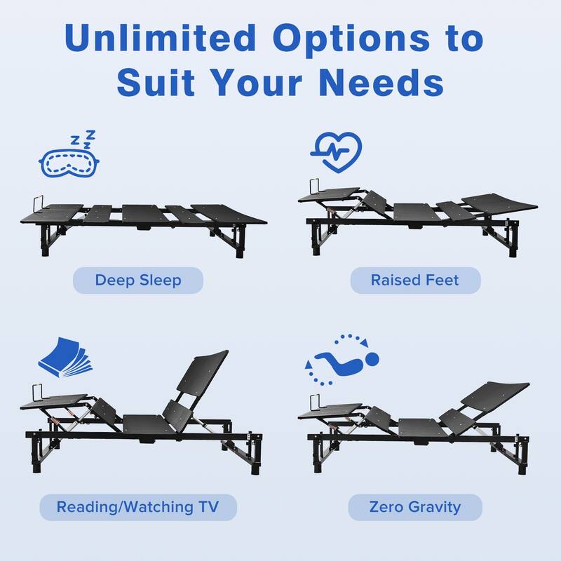 King/Queen Adjustable Bed Base, Metal Frame with Quiet Motor, Zero Gravity, Head and Foot Positions, Universal Mattress