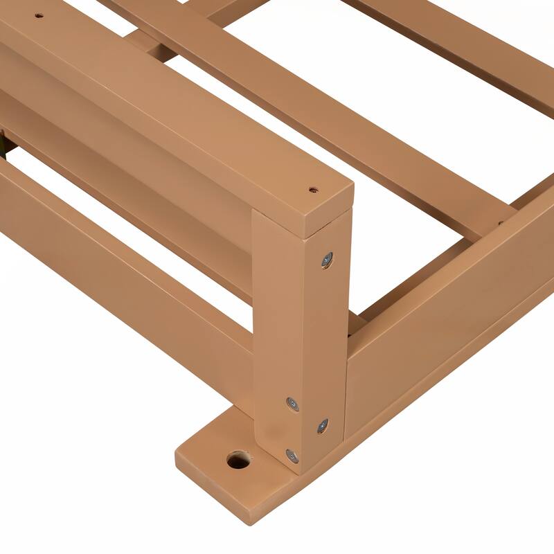 Durable Acacia Wood Twin Size Patio Swing Bed with High Backrest and 16.4ft Hemp Ropes